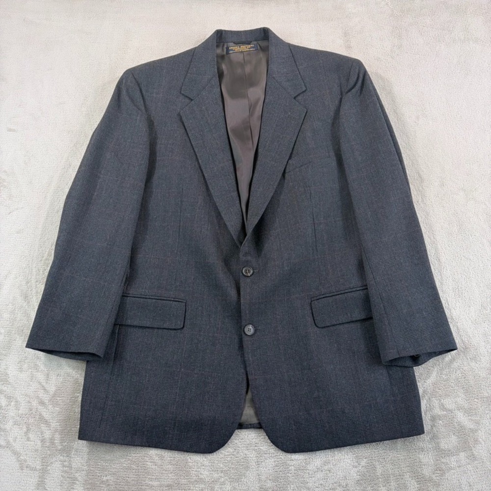 Vintage Brooks Brothers Blazer Sport Coat Grey Glen Check Wool Men‎ 46L USA Made